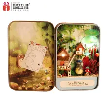 Набор кукольного домика Diy с жестяной коробкой, миниатюрный кукольный домик, игрушки с героями мультфильмов для детей, домашняя игрушка, деревянный дом для куклы, детский подарок