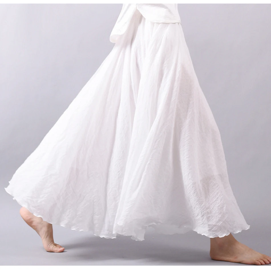 Faylisvow Для женщин из хлопка и льна юбка летняя Boho плиссированной эластичный пояс слои длинные юбки Mori Girl Винтаж, юбка макси