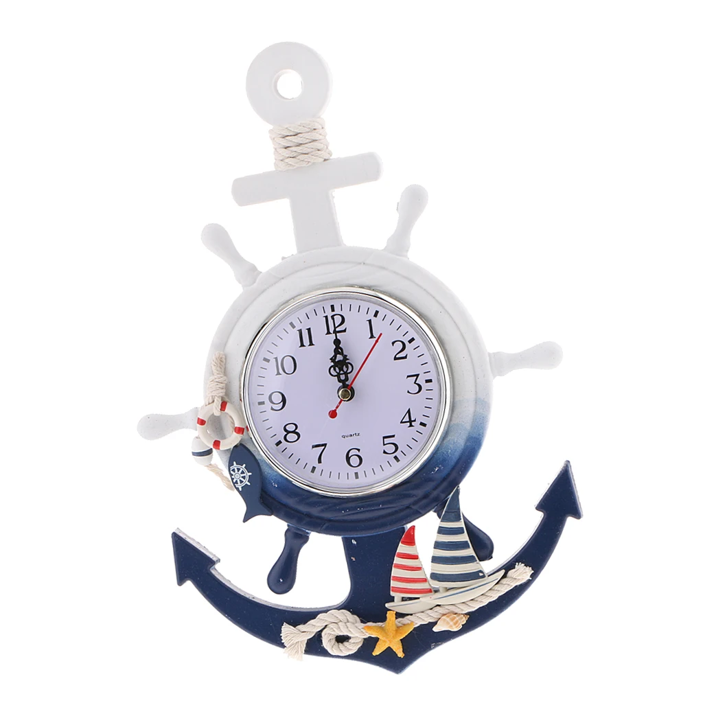 WALL CLOCK WELCOME ABOARD NAUTICAL BLUE & WHITE HANGING DECOR ORNAMENT CRAFT