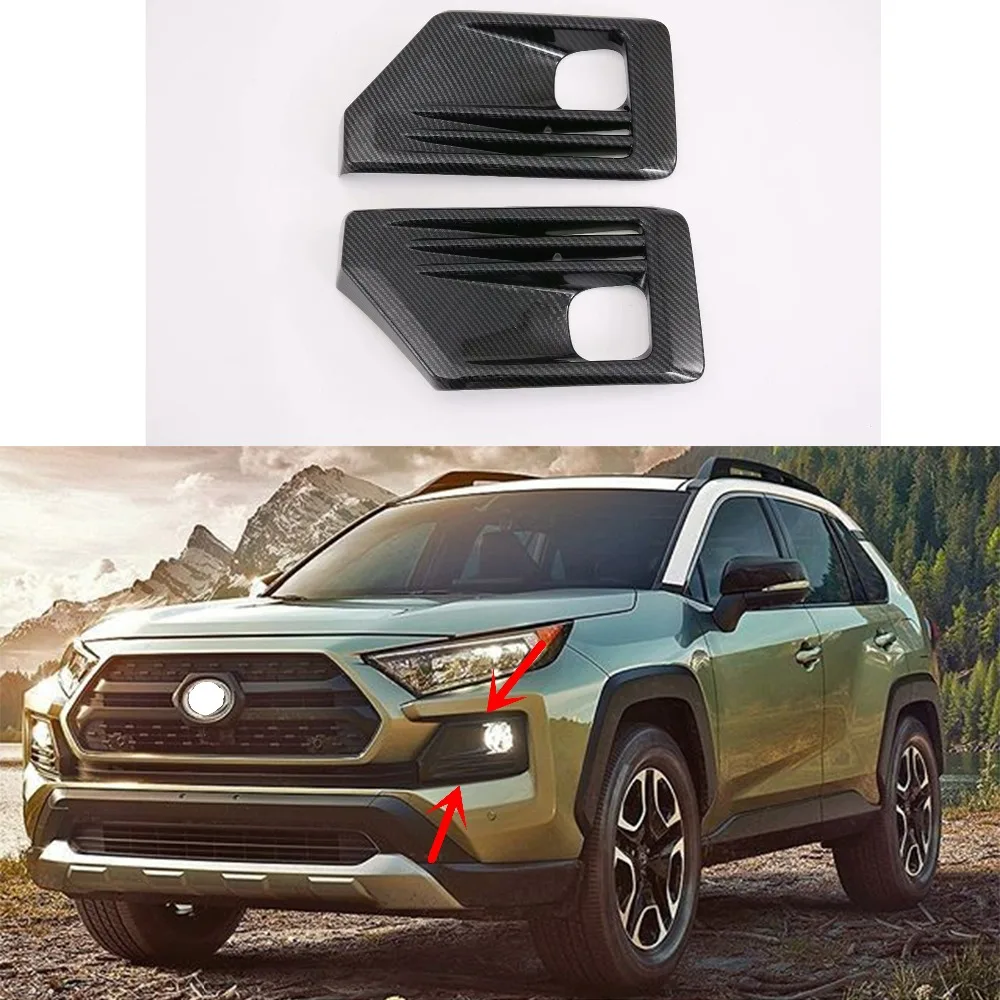 

Car Trim Carbon fiber/chroming Front Fog Light Cover Trims Head Fog Lamp Frame Auto Accessories For Toyota Rav4 2018 2019 TRD