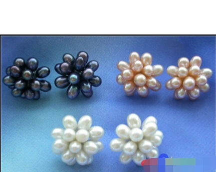 

hot sell new - Free shipping Wholesale RICE FRESHWATER PEARL FLOWER STUD EARRING