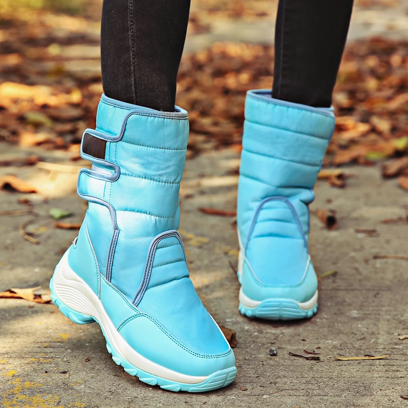

2019 Velcro Mid-Calf Platform Female Shoes Warm Boots Plush Waterproof Women Snow Boots Non-slip Winter Shoes Size 35-42