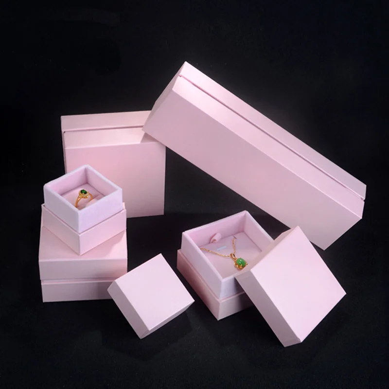 

Pink Paper Earring Ring Jewelry Box Velvet Boxes For Necklace Packaging Valentine's Day Wedding Gift Jewelry Display 1pcs