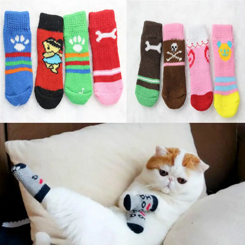 1 Set of Pet Dogs Cats Colorful Cute Cotton Sock Skid Bottom Weaved