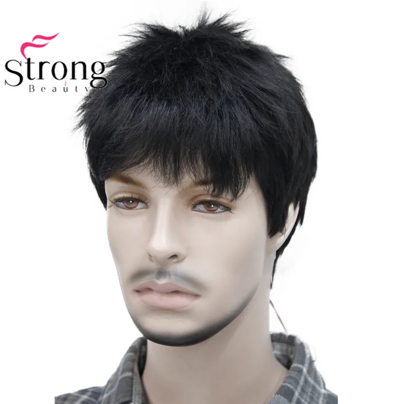 Peruca curta sintética masculina, peruca realista de flanela para homens