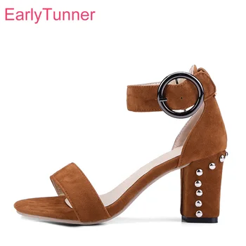 

Brand New Summer Sexy Rivets Black Brown Women Dress Sandals Fashion High Heels Lady Office Shoes EP195 Plus Big Size 10 43 48