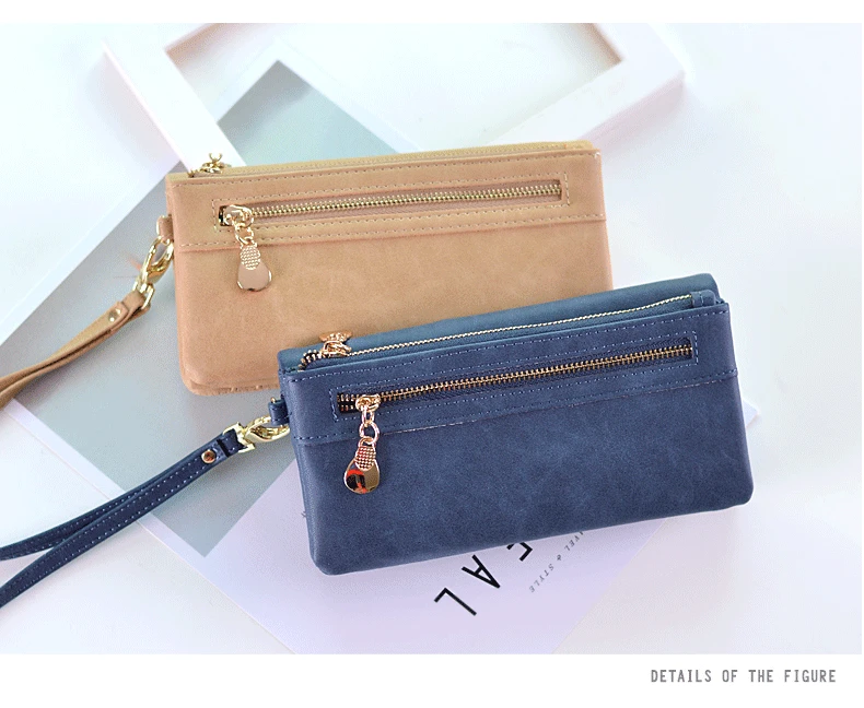 High Capacity Fashion Women Wallets Long Dull Polish PU Leather Wallet Female Double Zipper Clutch Coin Purse Ladies Wristlet