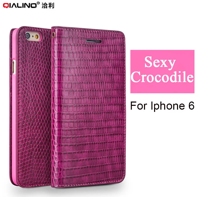 

Qialino Hot Pink lady handmade Crocodile leather flip Case for iPhone 6/6s 4.7 inch