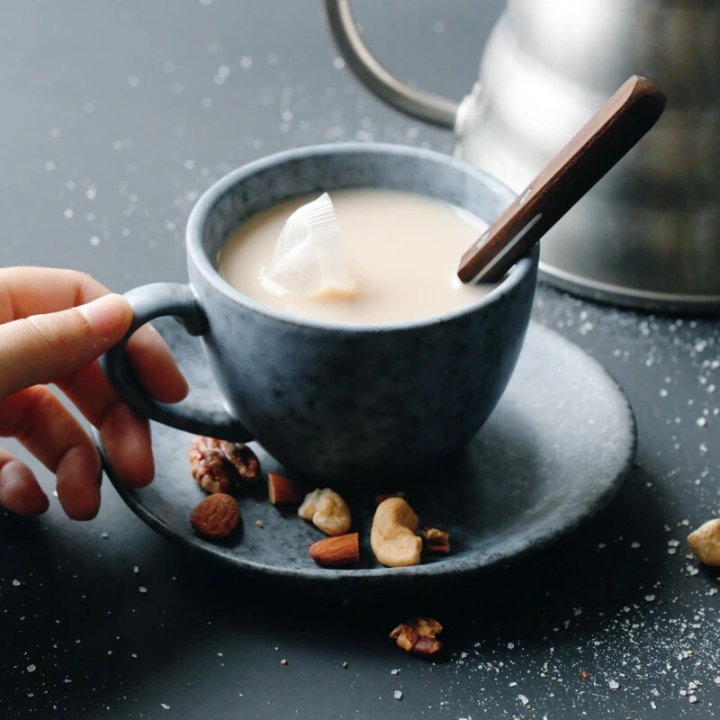 

2018 Brief Style Grey Ceramic Mug Tea Sets 1 Cup 1 Tea Tray High Quality Gifts Porcelain Retro Thick Home Decoration Drinkware
