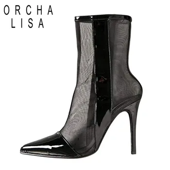 

ORCHA LISA breathable Spring Summer Boots woman transparent Clear ankle Boots women 12cm Super high heels stiletto bottines