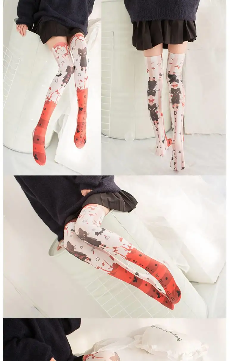 Black And White Cat Faces Pattern Compression Socks For Women 3D Print Knee High Boot