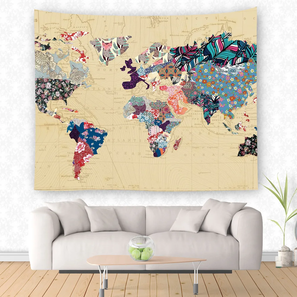 

Zichen Wall Tapestry Wall Hanging World Map Pattern Tapestry Maps of The World Fabric Farmhouse Decor Boho Bohemian Decor Boho
