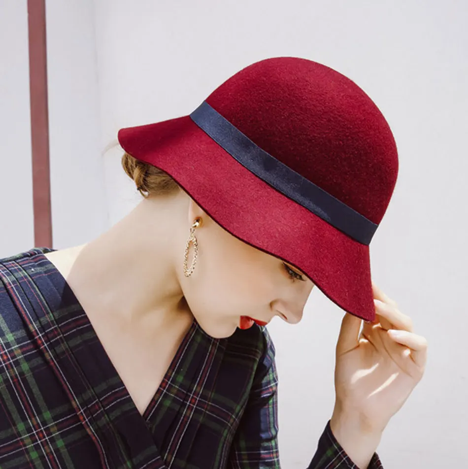 FIA Новый 100% шерсть Винтаж женские Симпатичные Модные шерстяные Fedora Hat Cap Зима