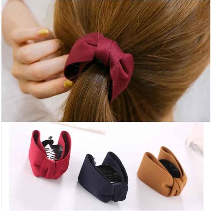 

Korean Sweet Fabric Bow Hair Claw Elegant Women Solid Cloth Ties Banana Hair Crab Clips Ponytail Hold Girl Hair Accessories