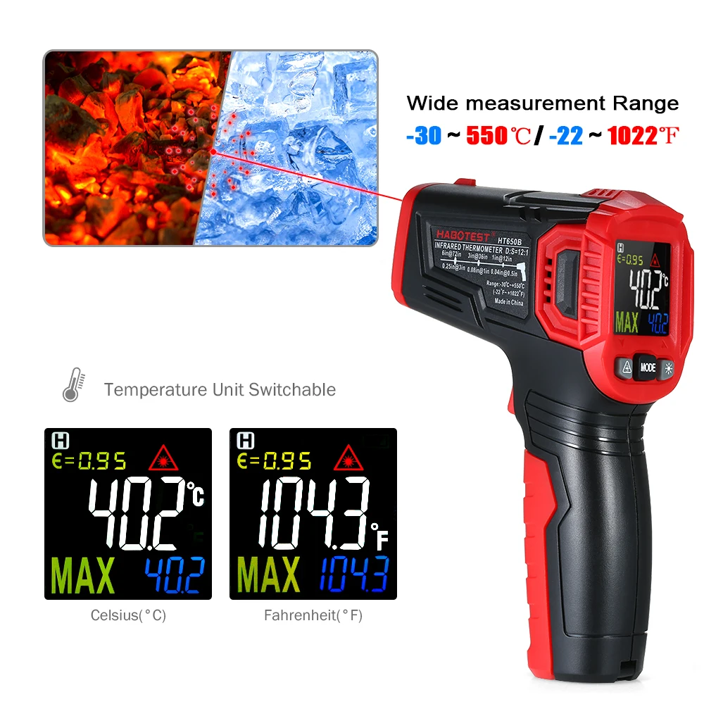 

HABOTEST Digital Thermometer Infrared Thermometer Humidity Meter Hygrometer Temperature Humidity Meter Pyrometer HT650C HT650B