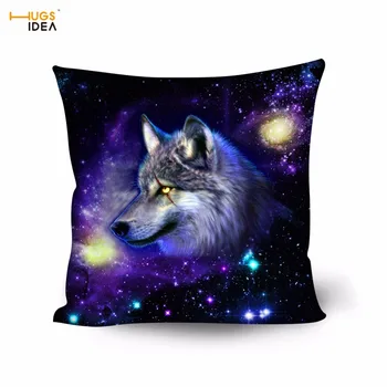 

HUGSIDEA Wolf Galaxy Cushion Cover Square Sofa Bedding Throw Pillow Cases Colorful Universe Animal Pillow Covers Home Decoration