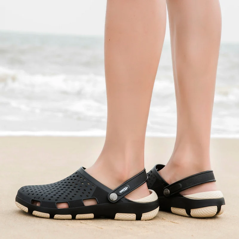 Skup Gumowe Slip On sandały plaża 2019 letnie buty męskie Crocks Sandles Eva sandały Cholas Sandalias Hombre drewniaki ogród zamknięty Toe