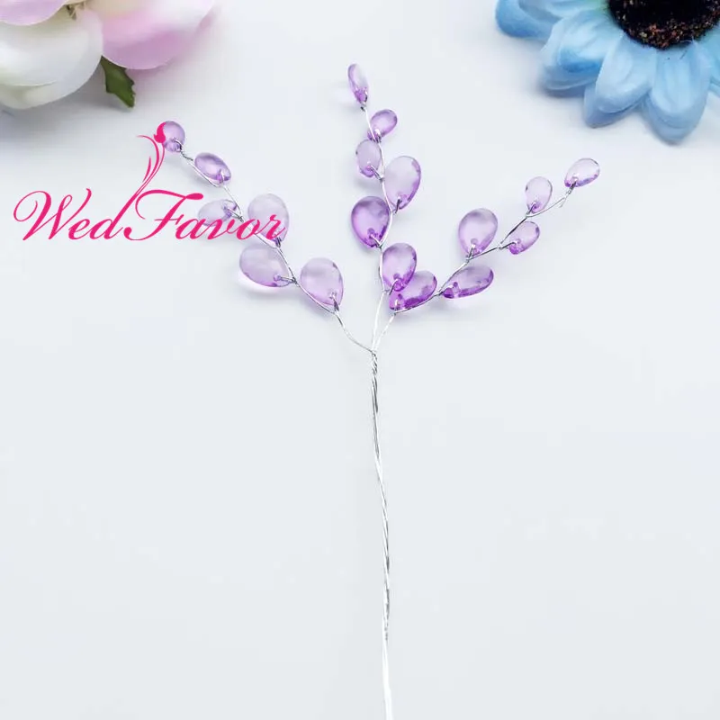 15 см 50 шт. декоративный искусственный акриловые капли Цветок провода стебли кристалл со стразами цветок ветви шарик спреи для свадьбы - Цвет: Purple