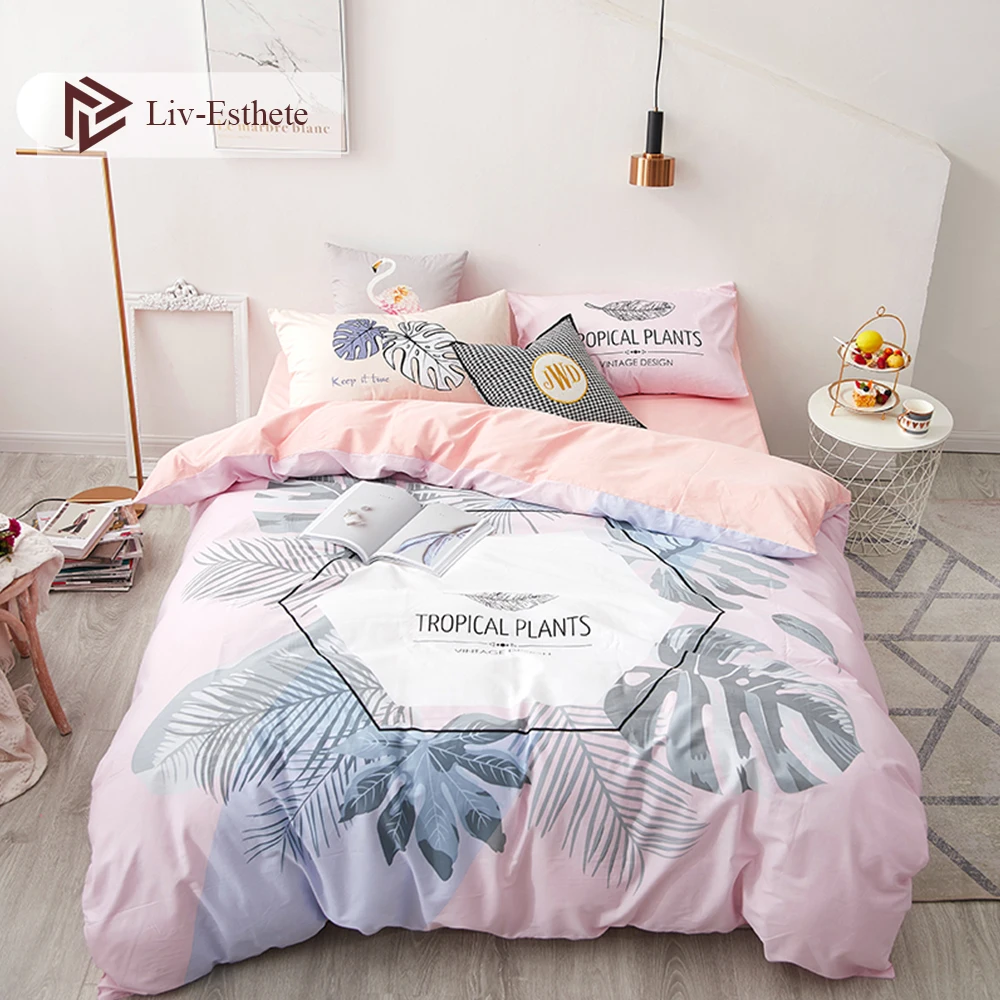 

Liv-Esthete 100% Cotton Tropical Plants Bedding Set Duvet Cover Pillowcase Flat Sheet Fitted Sheet Double Queen King Bed Linen