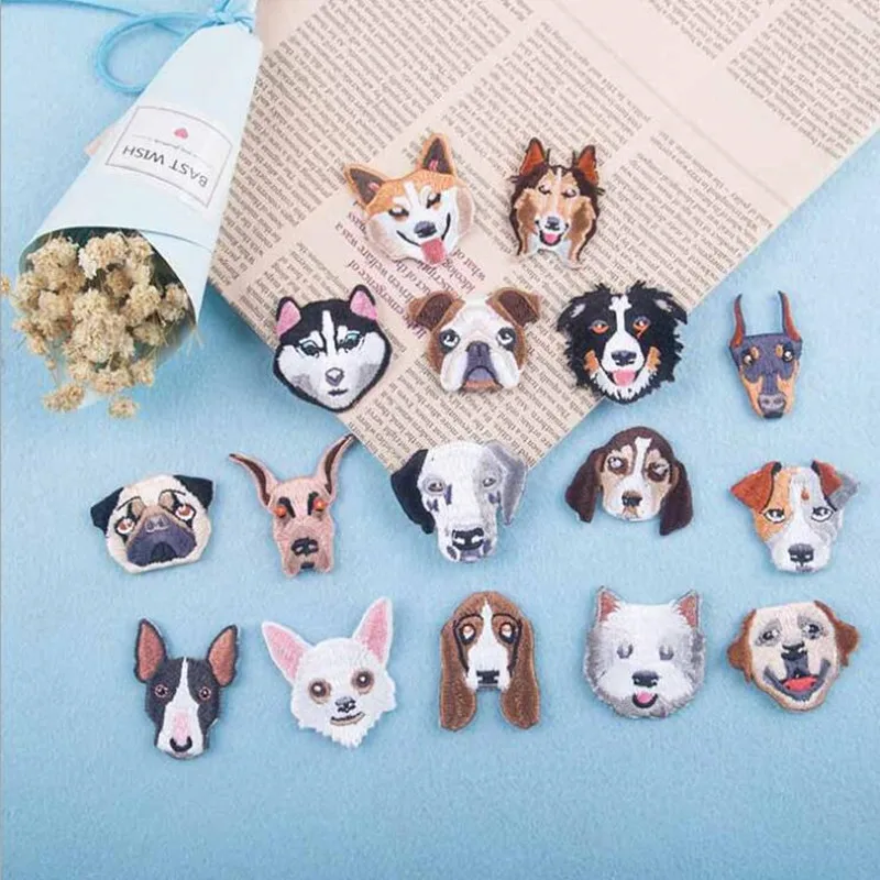 

Many Dog Cartoon Badges Parches Embroidered Iron On Patches For DIY Cloth Patch Fashion Design Motif Applique Badge