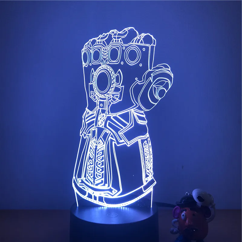 3D светодиодный ночной Светильник войны перчатки фигурку 7 цветов сенсорный оптический Иллюзия настольная лампа украшение дома мод