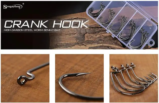 Sougayilang Fishing Hooks High Carbon Steel Worm Senko Bait Jig Fish Hooks  with Plastic Box