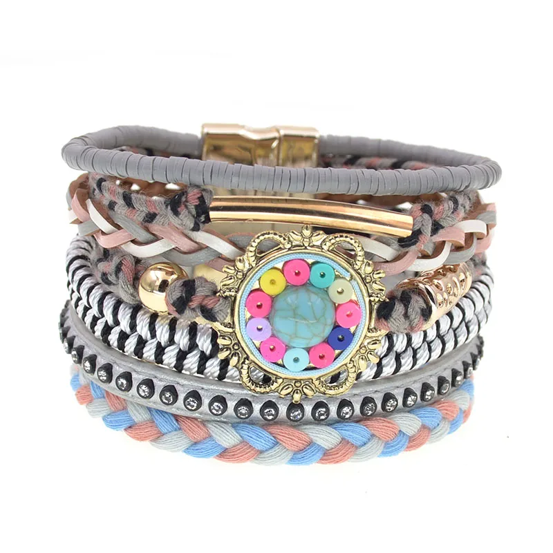 WELLMORE women bracelet Leather bracelets bohemia colorful beaded charm bracelets for women fashion jewelry drop shipping