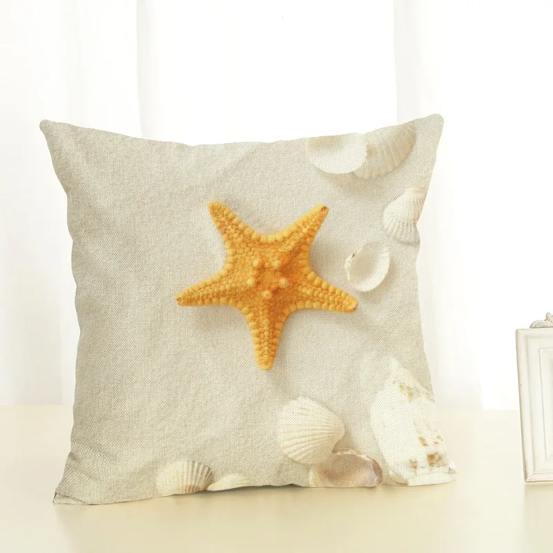 Yellow Starfish Cushion Cover Linen Printed Cushions Home Decor Throw Pillow Case 45*45 Blue Sea Shell Decorative Pillows Room Yellow Starfish Cushion Cover Linen Printed Cushions Home Decor Throw Pillow Case 45*45 Blue Sea Shell Decorative Pillows Room