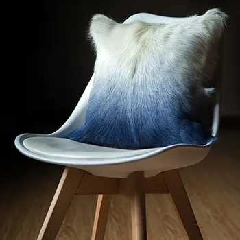 

Single side Goat sheepskin fur pillow cushion with core, Gradient color soft sheep fur throw for furniture , fur sofa pillow