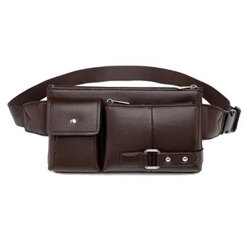 

Vintage Solid Color Shoulder Waist Fanny Belt Packs Business Casual Men Crossbody Chest Bags PU Leather Phone Pouch