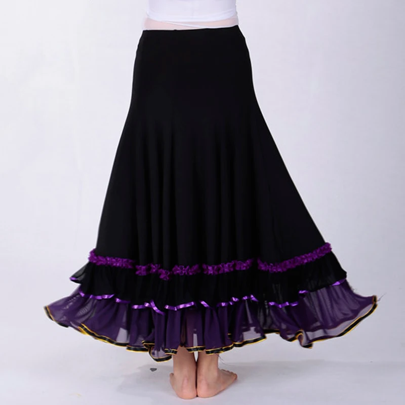 Юбка для фламенко, Женская юбка для бальных танцев, танцевальная юбка, стандартная юбка для танго - Цвет: Purple