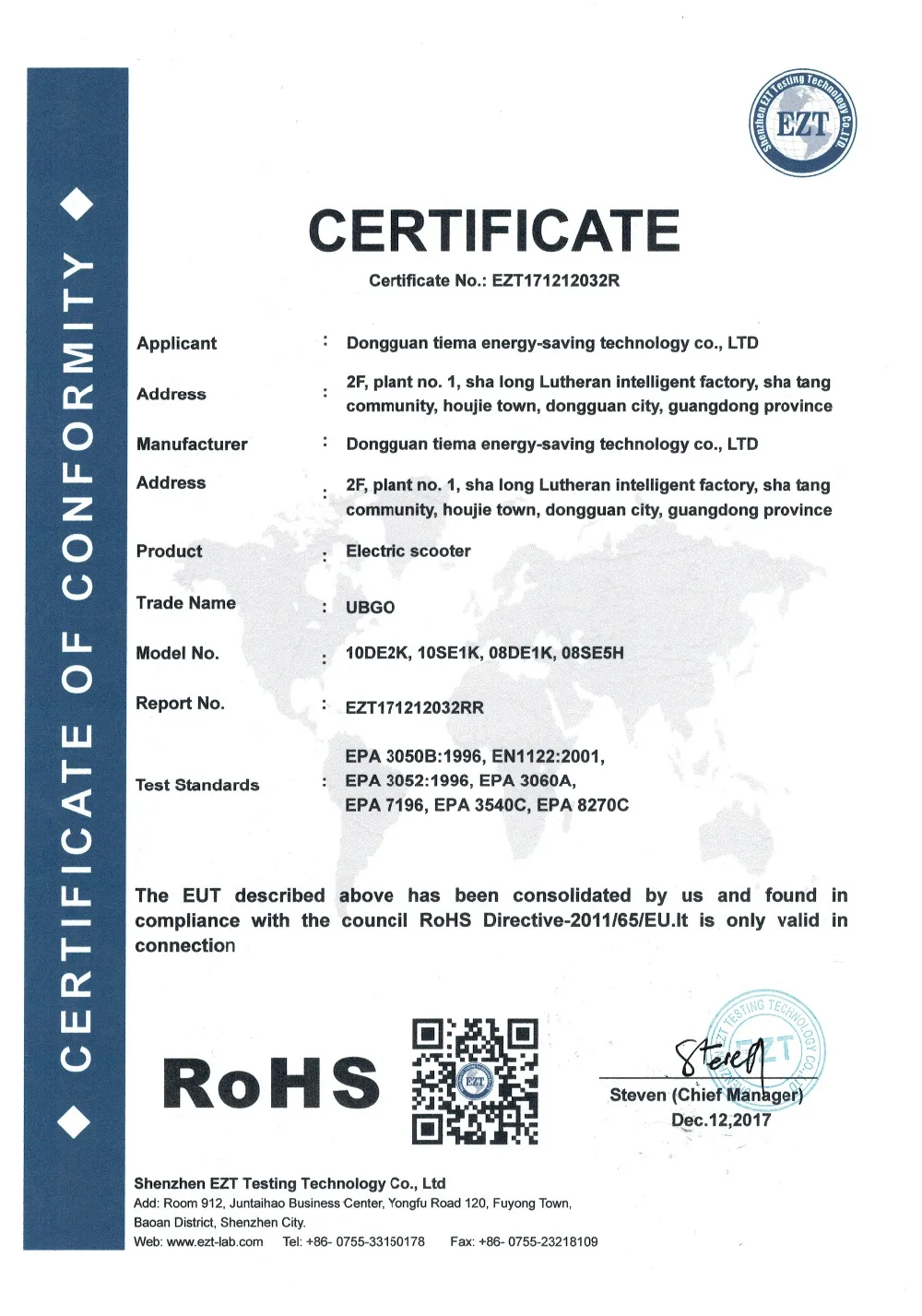 rohs certificate