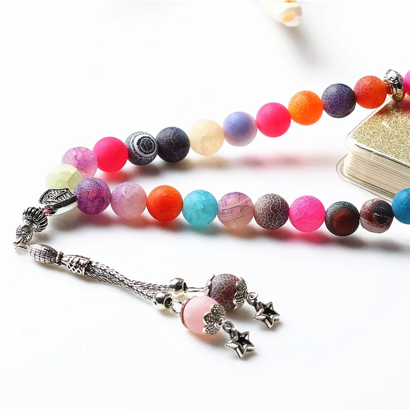 LOSHEREN натуральные Агаты цвета камня Tasbih 33 бусины металлическая кисточка