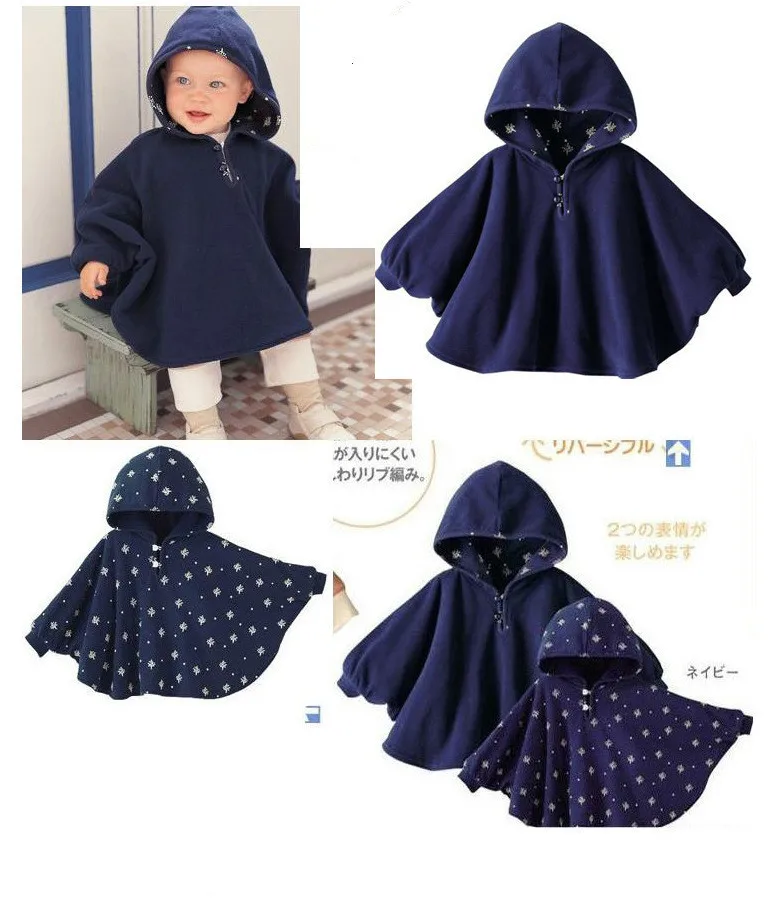 Флисовое пальто для малышей, плащ для младенца, двусторонняя верхняя одежда, детское пончо с цветочным рисунком, накидка, Детское пальто, детская одежда - Цвет: 2