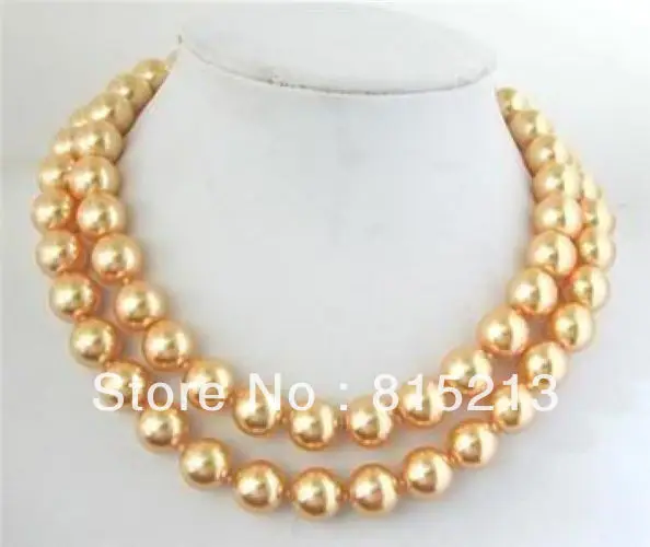 

ddh001276 Long 12mm Gold Sea Shell Pearl Necklace AAA