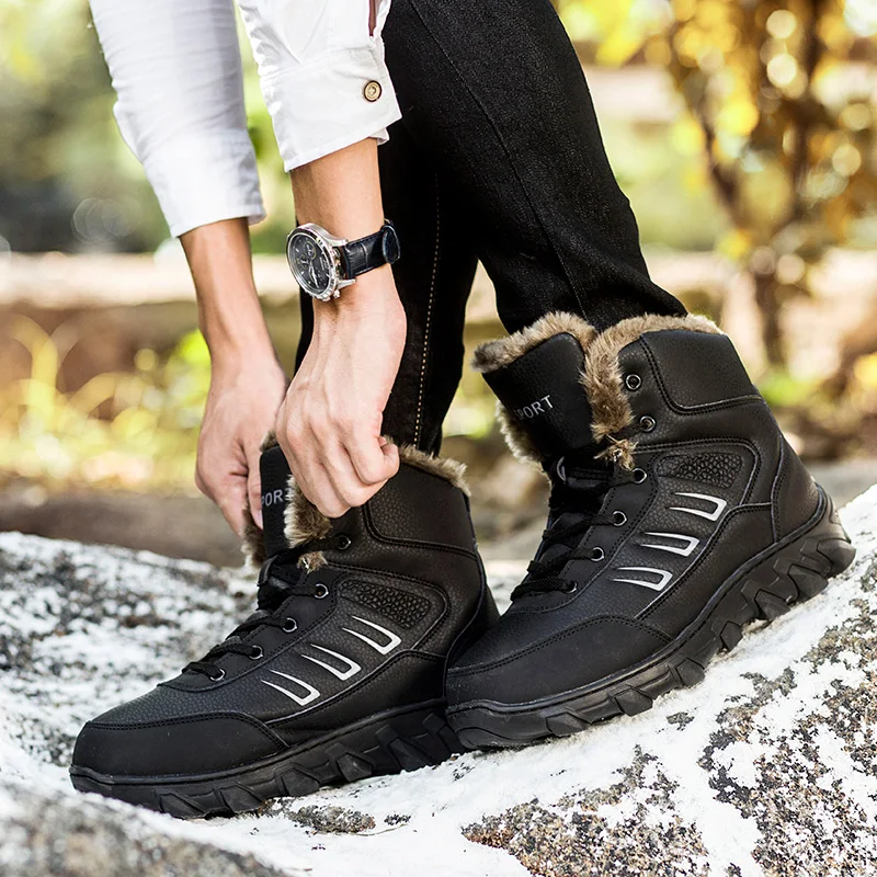 

CNFIIA Shoes Men Snow Boots Trekking Shoes Men Winter 2018 Warm Fur Quality Black Male Ankle Boots Big Size 45 46 47 48 Footwear