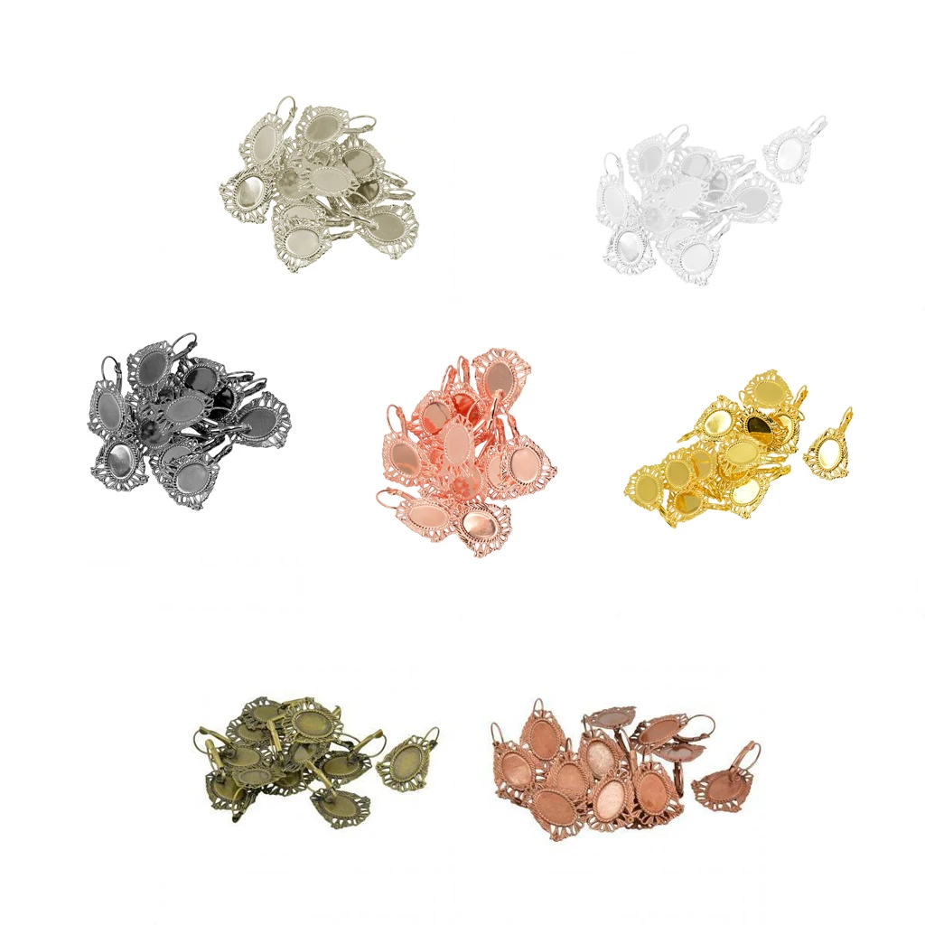 12 Pieces/Lot DIY Earring Wire Hook Blank Oval Filigree Flower 11x 16 mm Oval Cabochon DIY Jewelry Findings
