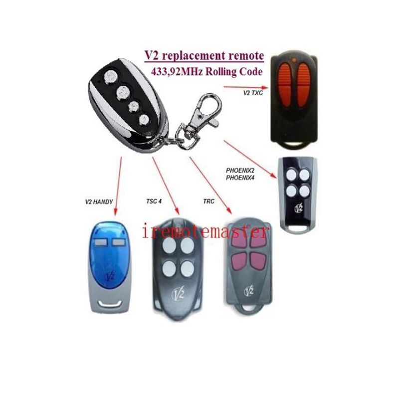 

2PCS FOR V2 PHOENIX 2, 4, V2 TSC2, TRC4, TXC2, TXC4, HANDY2, HANDY4 433.92MHz Rolling Code replacement remote FREE SHIPPING