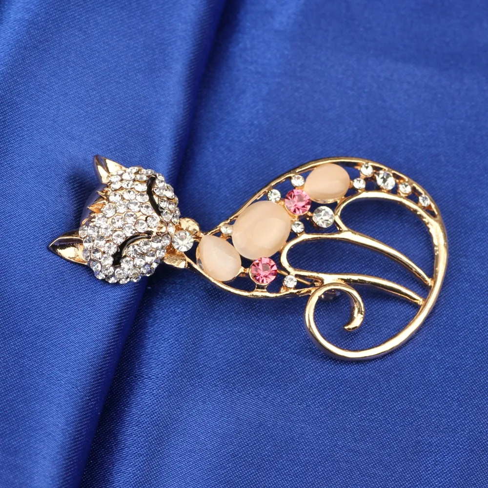 Женская рождественская брошь котенок WEVENI Опаловая со стразами|kitten brooch|brooches for