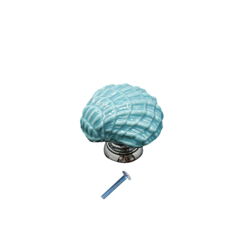 Ceramic Seashell-Shape Cabinet Knob Drawer Closet Cupboard Furniture Pull Handle - Blue