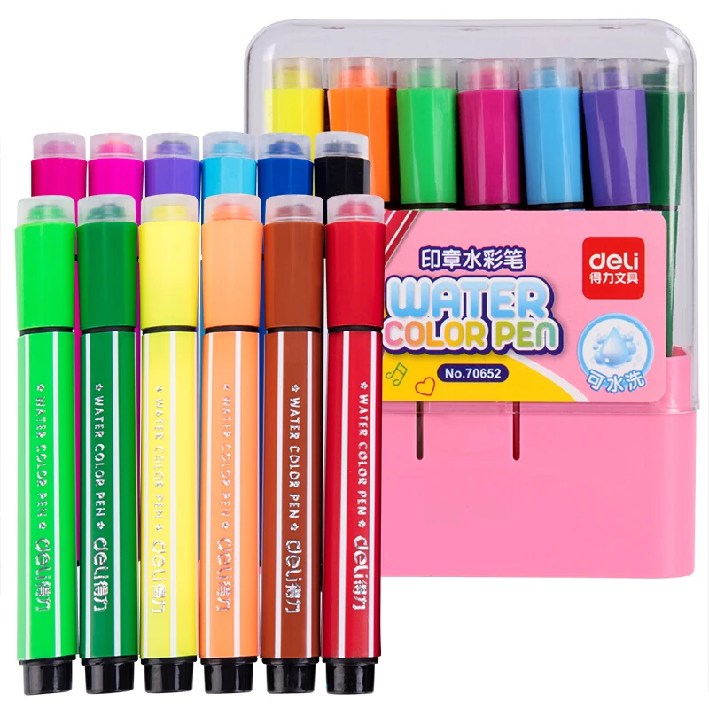 12 Colors/Set Water Color Watercolor Pen Washable Markers With Stamps