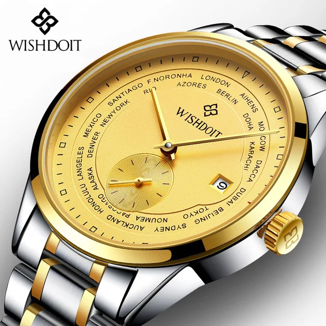 

WISHDOIT Top Brand Men Watch Golden AUTO Date Automatic Mechanical Watch Fashion Pilot Military Sports Wristwatches Male Clock