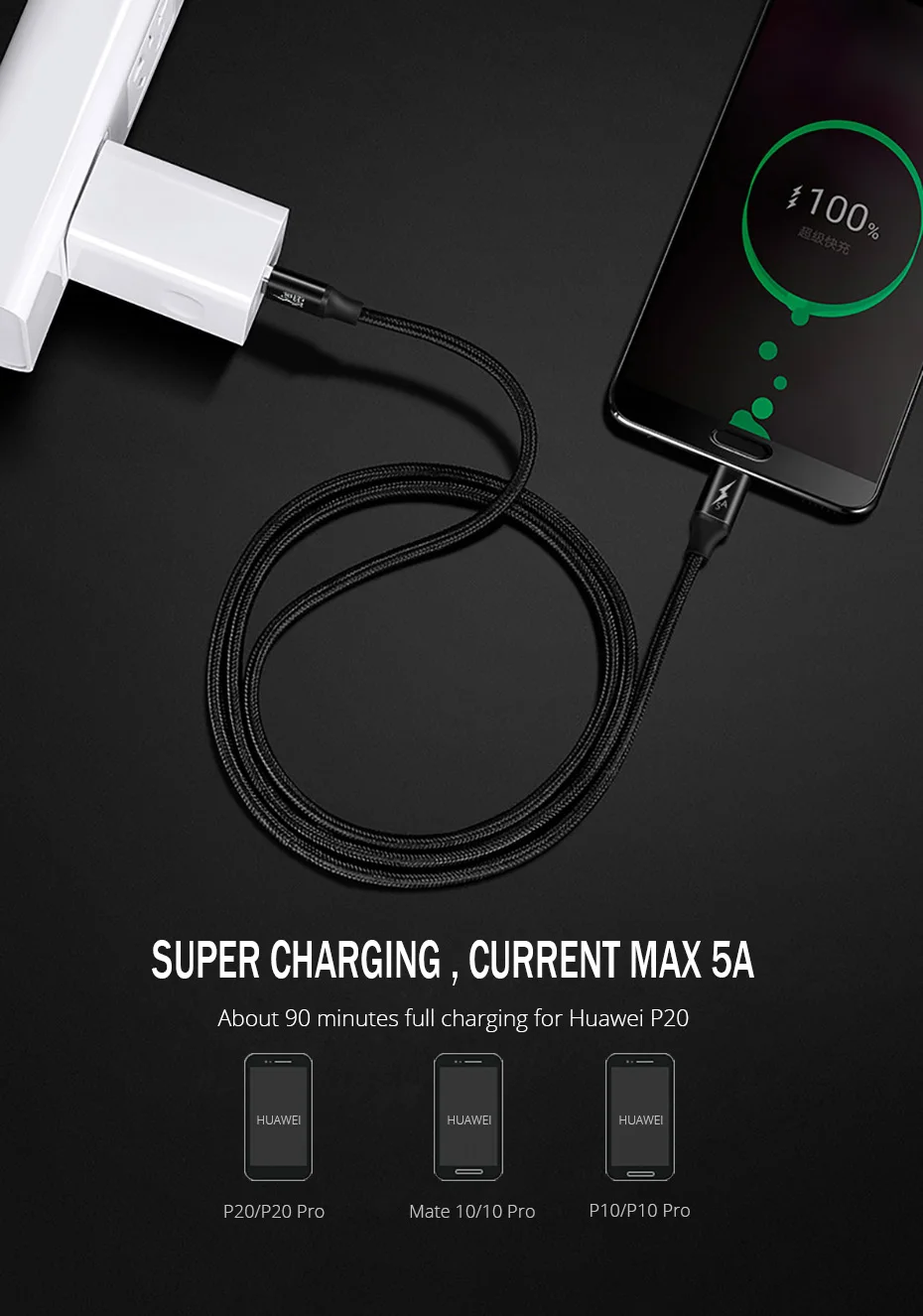 5A USB Type C Cable for Huawei P10 P20 Pro USB 3.1 Fast Charging USB C Data Cable for Honor V 10 Supercharge Type-C Cable (4)