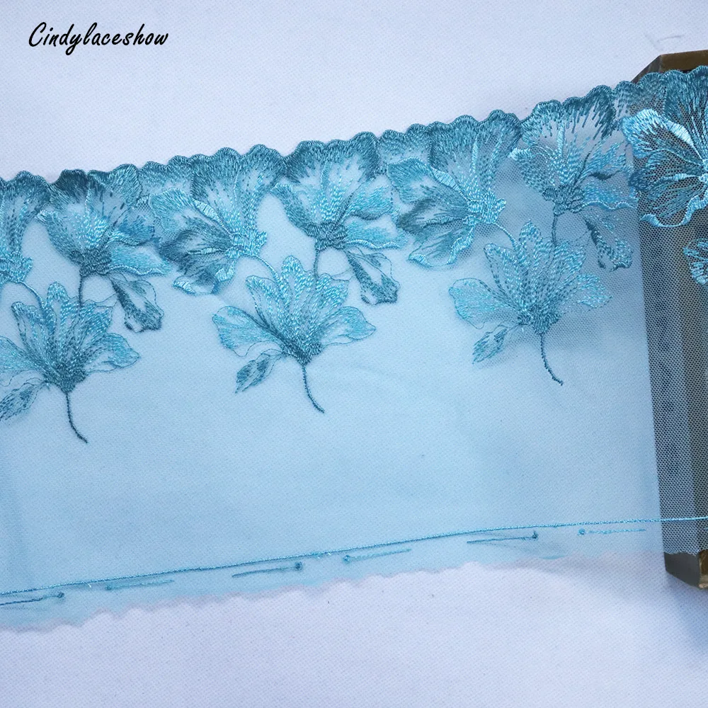 

1 Meter 19.5 cm wide Embroidered Lace Trim Blue Tulle Clothes Accessories Guipure Flower Lace Trimmings Sewing Lace Appliques