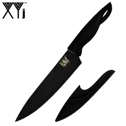 XYj 8 дюймов профессиональный нож шеф-повара кухонный нож из нержавеющей стали с пластиковым покрытием черное лезвие кухонная