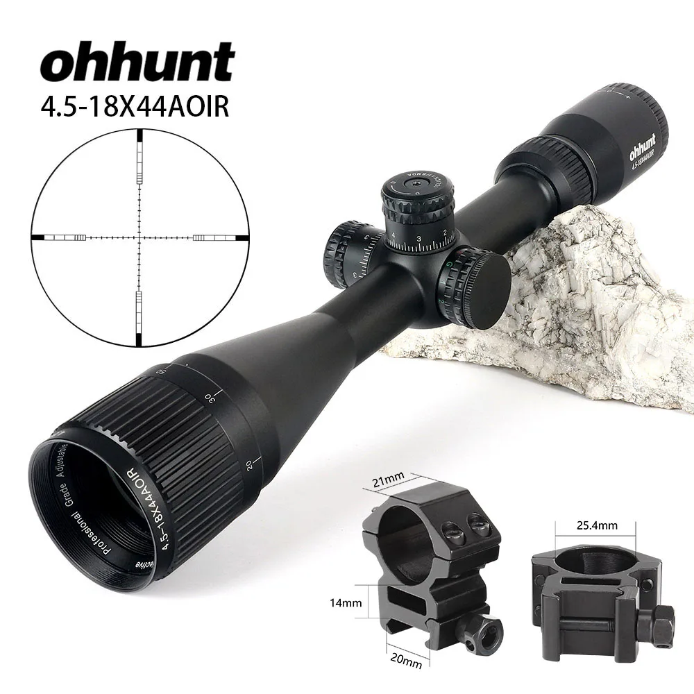 Ohhunt 4,5-18X44 AOIR охотничьи оптические полноразмерные оптические прицелы R/G/B с подсветкой сетка 1 дюйм Блокировка трубки Сброс прицел - Цвет: with Picatinny Rings