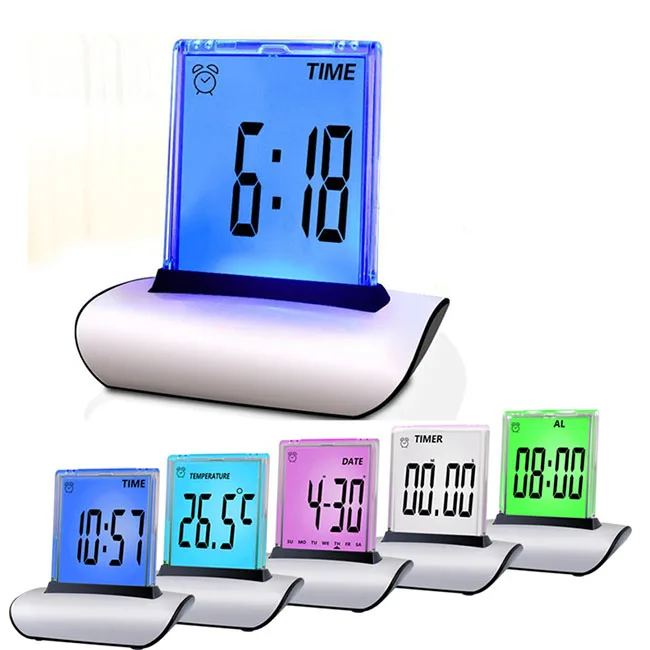 

Multi-Functional Desktop Perpetual Calendar Alarm Clock LCD Screen Push 7 Colors Changing Desk Clock with Thermometer Calendar
