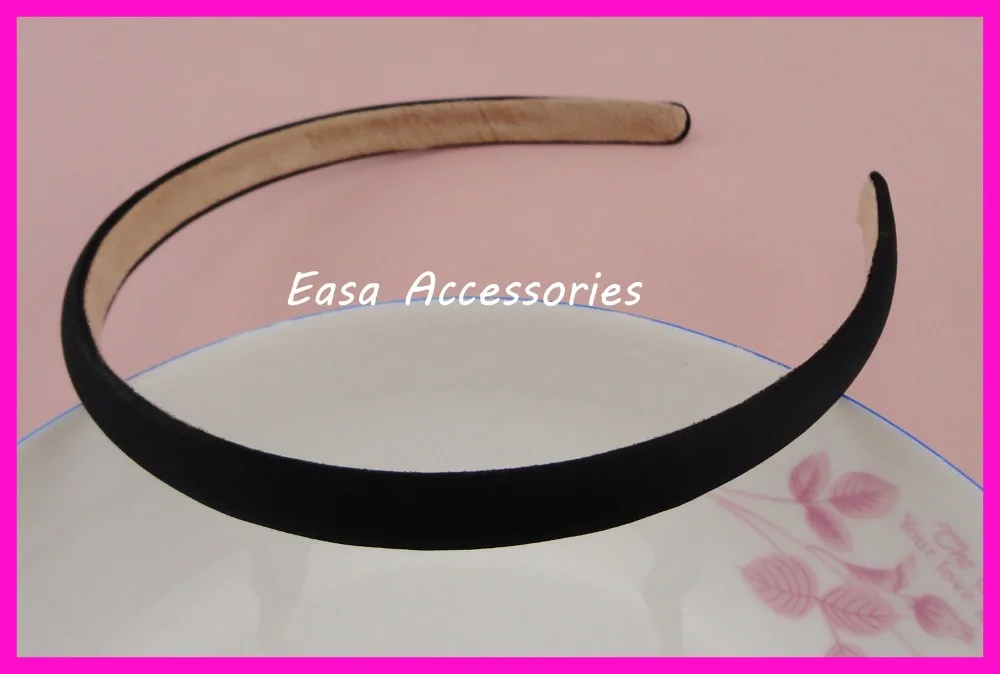 10PCS 10mm Black Satin Fabric Covered Plain Plastic Hair Headbands with
