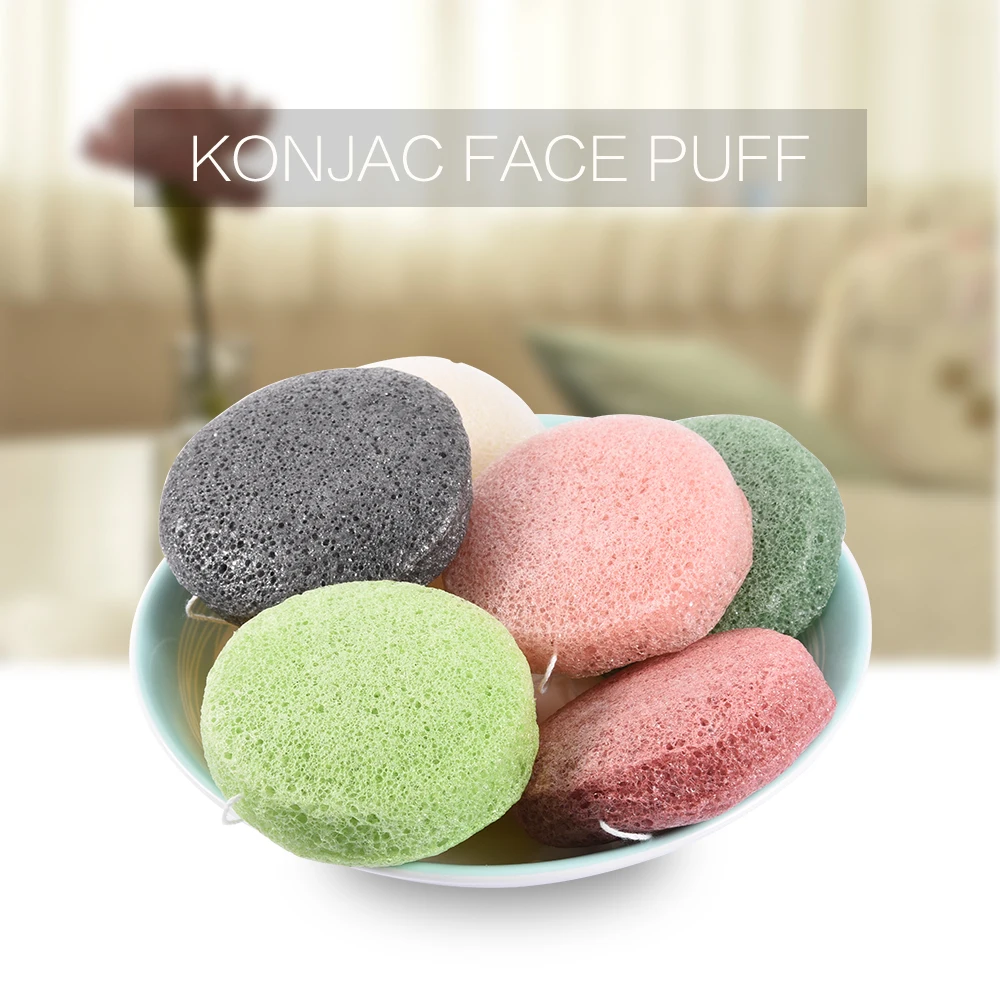 Fulljion 1pcs Konjac Cosmetic Puff Round Shape Face Wash Natural Facial Cleanser Plant Cotton Bamboo Charcoal Wet Sponge Makeup