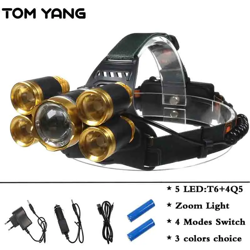 

Super Power 15000LM Rechargeable Headlamp Zoomable XML-T6+4Q5 LED Head Torch Waterproof 4 Modes Headlight Mining Lantern Lamps